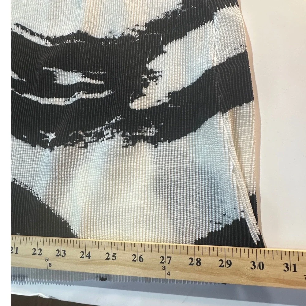 Ming Wang Black White Abstract Brushstroke Pleated Knit Pencil Skirt Plus 3X NWT